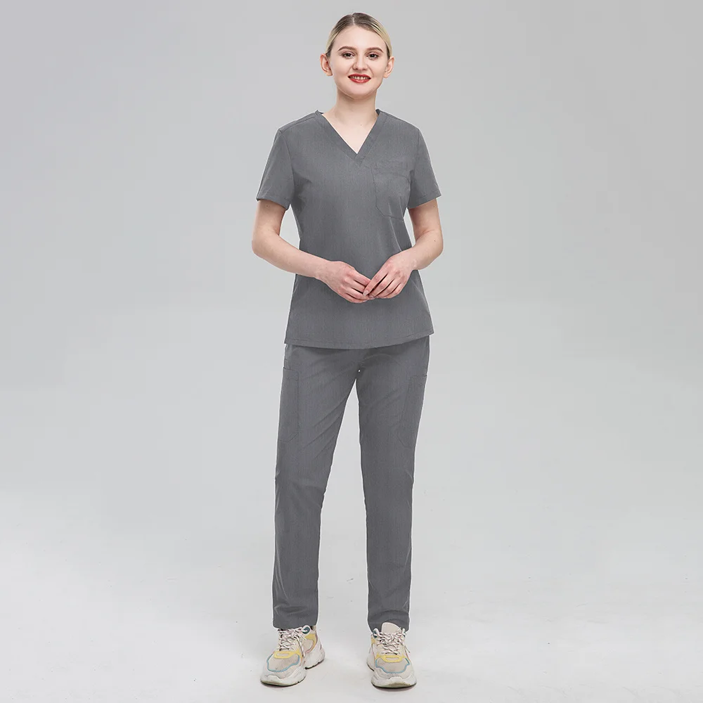 High Quality Doctor Costume Women Pet Clinic Uniforms Hospital Surgical Nurse Workwear V-neck Stretch Fabric Nursing Scrubs Sets