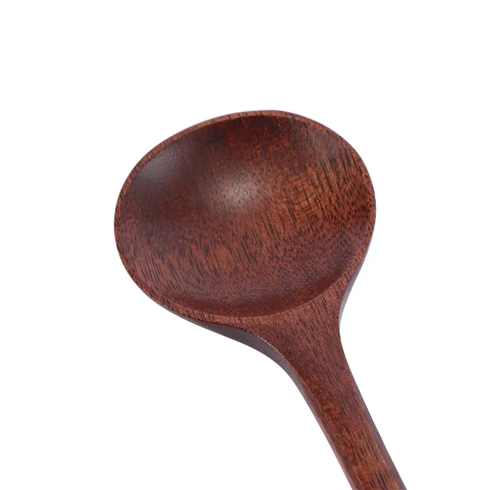 Stirr 10.9 Inches Round Wooden Natural Wood Long Handle Spoons Kitchen Utensil Cooking Supplies Soup Spoon