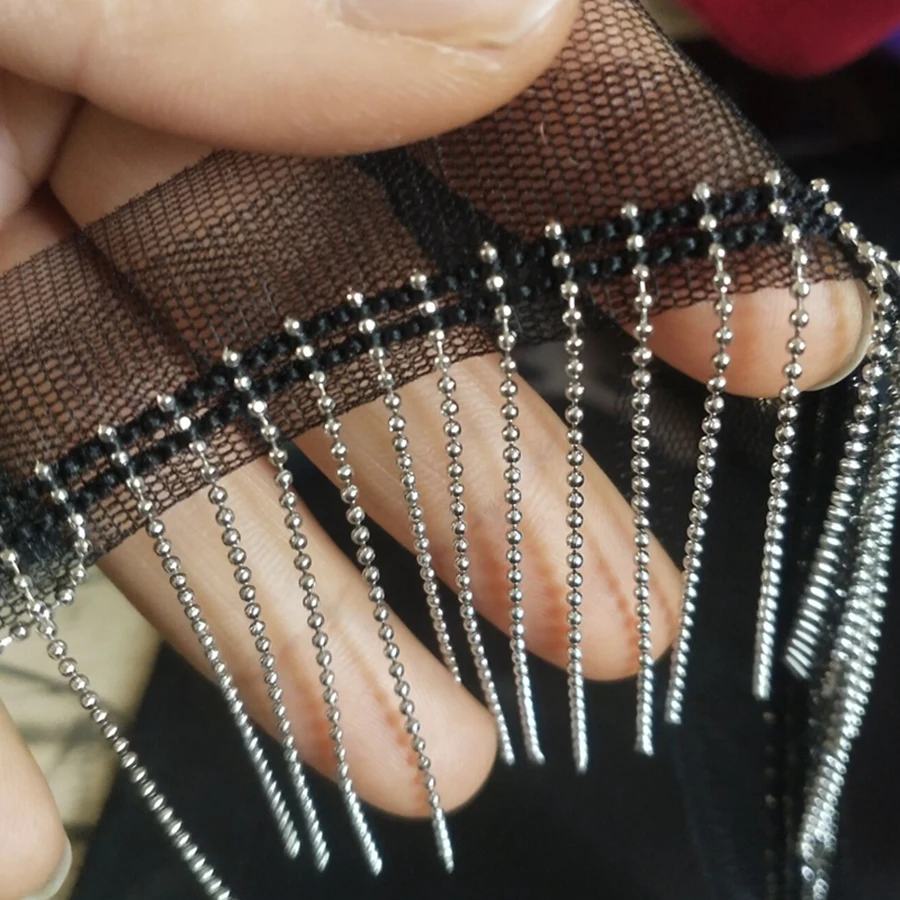 1 Yard Metal Chain Beaded Lace Handmade Tassel Trim DIY Jeans Bags Shoes Hats Dolls Decoration 6CM Wide