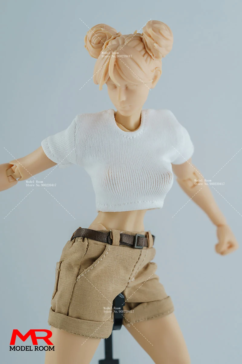 1/12 Scale Female Round Neck Short T-shirt Clothes Accessories Model Fit 6'' Romankey Female Soldier Action Figure Body Dolls