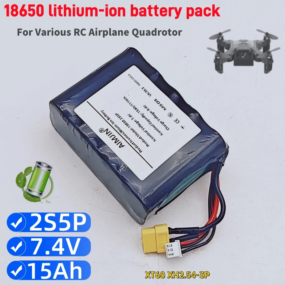 

AIMJIN 7,4 В 15000 мАч Литий-ионная аккумуляторная батарея для БПЛА большой емкости 2S5P 15 Ач для различных радиоуправляемых самолетов Quadrotor