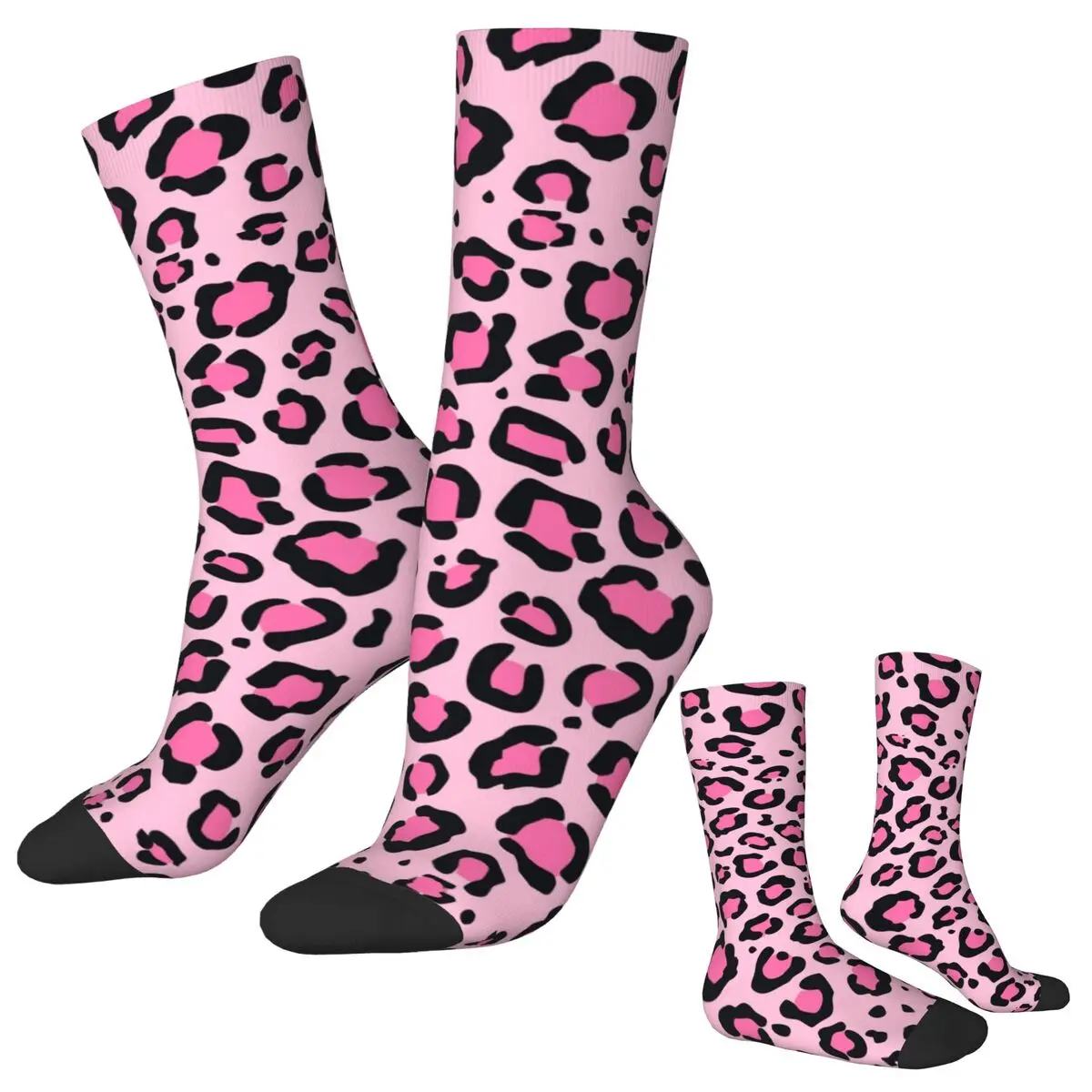 

Розовые носки с леопардовым принтом, стильные дикие корейские чулки с пятнами гепарда, теплые мягкие носки для бега, зимние нескользящие носки с графикой