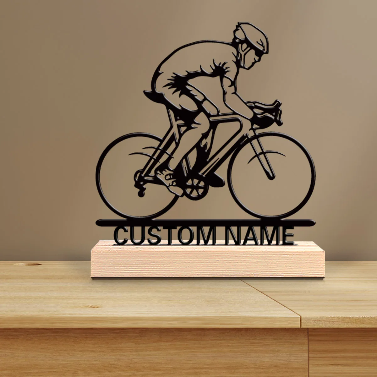 1 قطعة تماثيل معدنية رومانسية مخصصة للدراجة قاعدة خشبية لتزيين الطاولة قاعدة فنية عتيقة لعشاق ركوب الدراجات