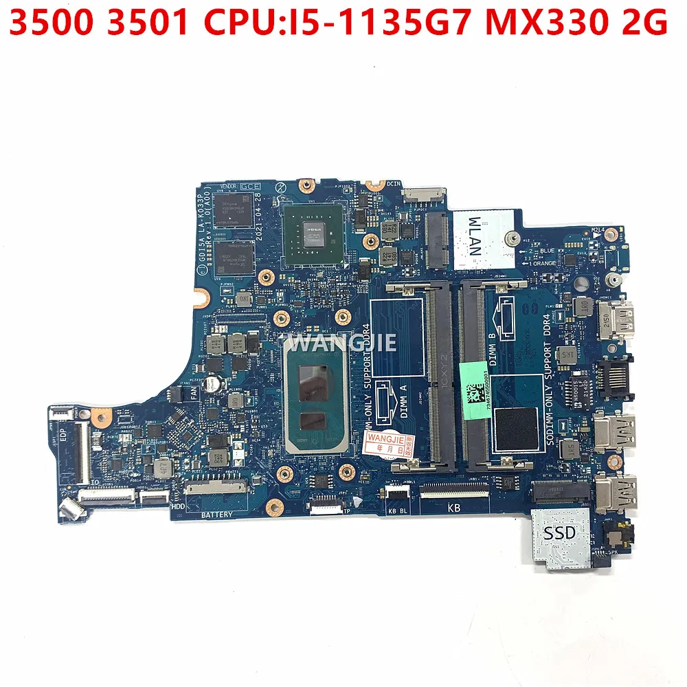 

GDI5A LA-K033P Mainboard For Dell Inspiron 3500 3501 Laptop Motherboard CPU:I5-1135G7 GPU:MX330 2G CN-0MF26F 0MF26F MF26F