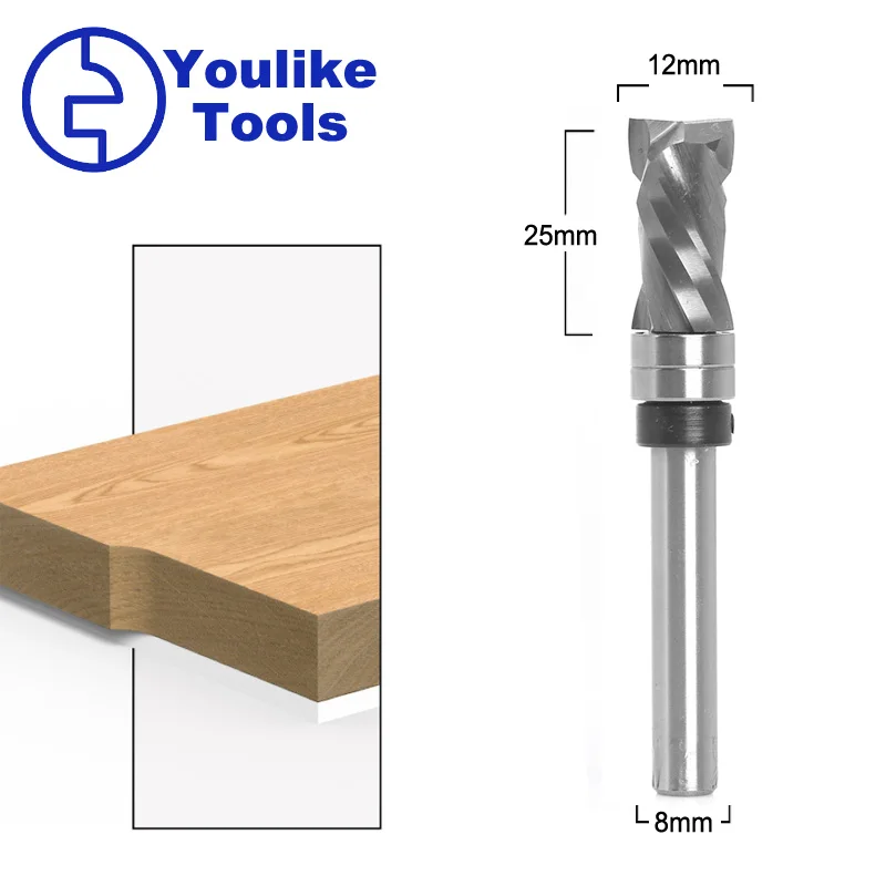 Bearing Ultra-Perfomance Compression Flush Trim Solid Carbide CNC Router Bit For WoodWorking End Mill 8mm Shank Wood Cutters