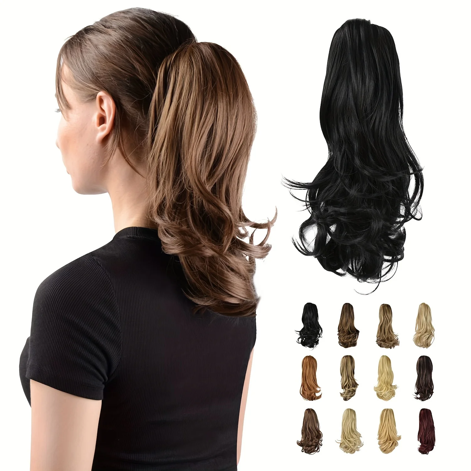 Наращивание волос в виде вьющихся хвоста на клипсе — синтетический шиньон платинового блонда длиной 16 дюймов с объемной вьющейся волной и зажимом для женщин 1