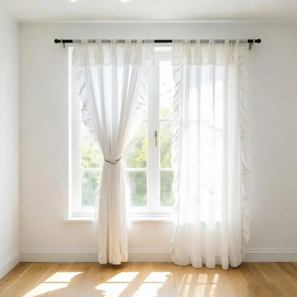 Soft Fabric Curtain Semi-sheer Privacy Curtains White Curtain Panel Light Filtering Balcony Window Curtain Elegant Bedroom Room