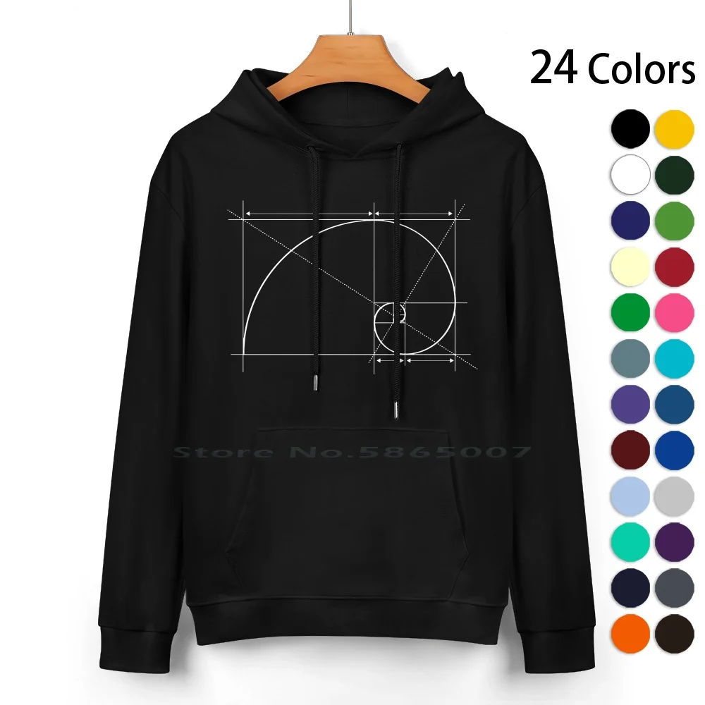 Golden Ratio Fibonacci Spiral Drawing Pure Cotton Hoodie Sweater 24 Colors Golden Ratio Fibonacci Spiral Art Golden Mean