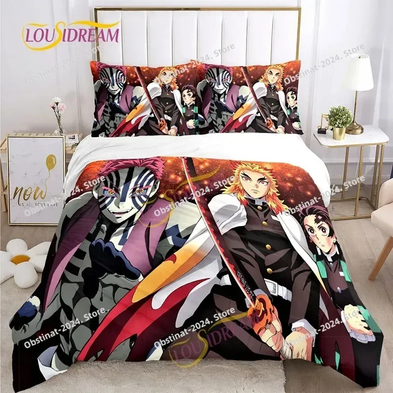 

2025 Demon Slayer's Japanese cartoon style children's Print bedding set Duvet set comfortable bed size children's girl boy gift