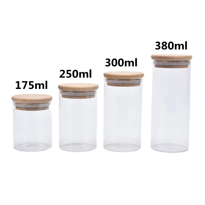 Glass Jar With Bamboo Lid Sealed Canister Food Storage Bottles Container Kitchen Storage For Loose Tea Coffee Bean Sugar Salt