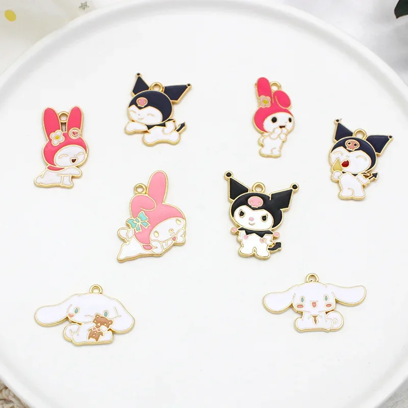 10 Stuks Sanrio Anime Stripfiguur Kuromi Melodie Diy Schattige Cinnamoroll Sieraden Accessoires Ketting Hanger Handgemaakt Materiaal