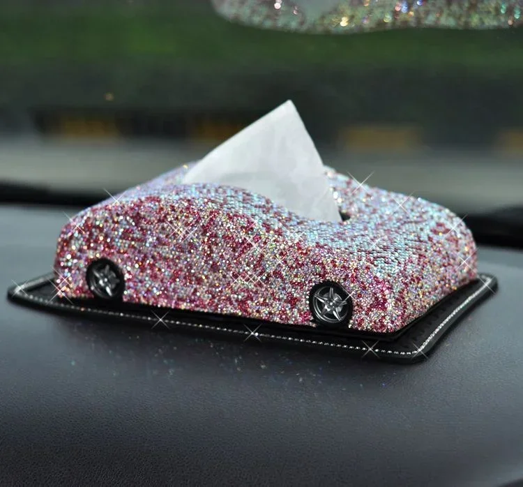 

EA032 Diamond crystals towel cover case car shape napkin case holder vehicle decorative accessories bling facial tissue box