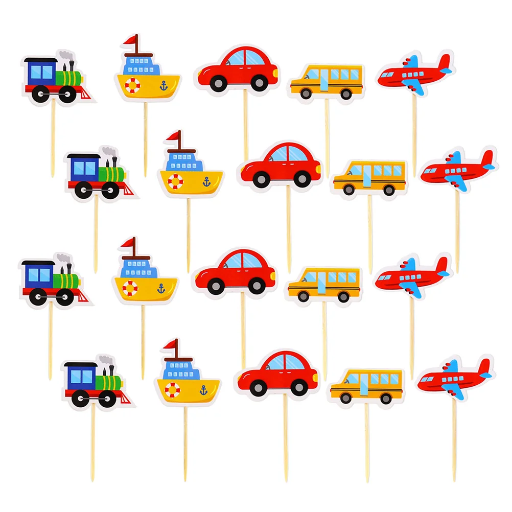 

20Pcs Transportation Cake Toppers Lovely Cartoon Car Cake Picks Fruit Picks Kids Birthday Party Favors