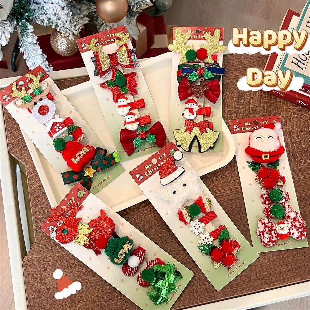 

Merry Christmas Decor Christmas Hairpin Set Sequin Deer Horn Children Antler Hair Clip Cloth Kids Gifts Children Bow Hairpin