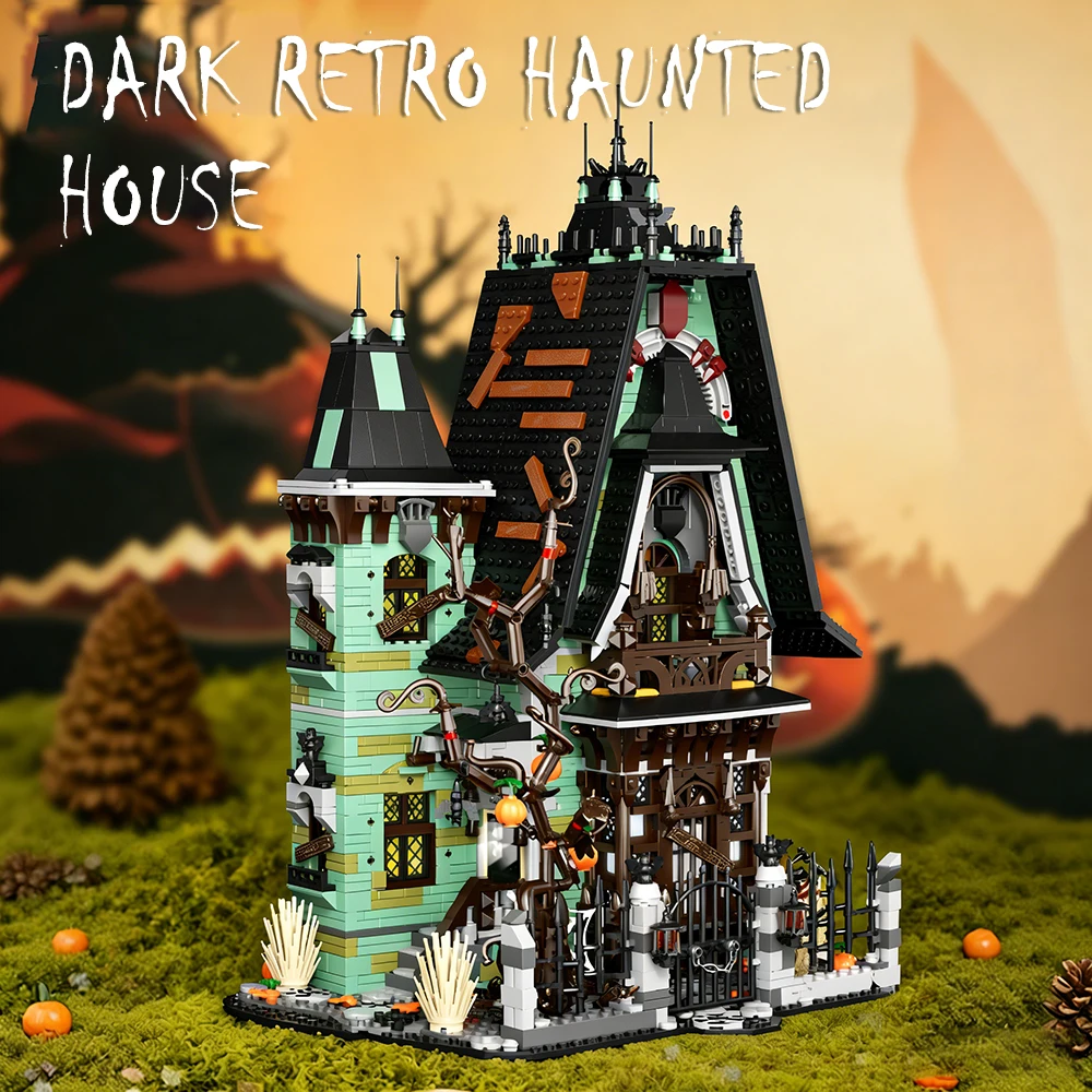 Dark Retro Haunted House Model Building Blocks Gothic Vintage Building Kit Toy Gift Halloween Layout Festive Decor Construction