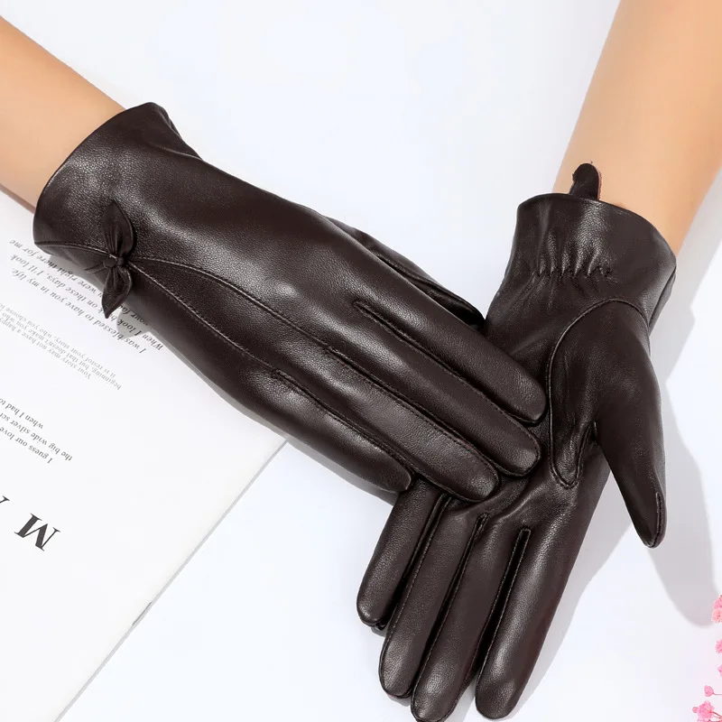 Women's Autumn Winter Vintage Genuine Leather Gloves Lady's Natural Leather Winter Touchscreen Driving Glove R1804