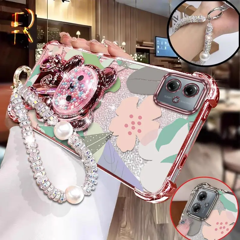 

G54 Браслет с покрытием розовых цветов, чехол для телефона Motorola G54 G84 G64 G30 G52 G71S G10 G82 G20 G54Powe Cover