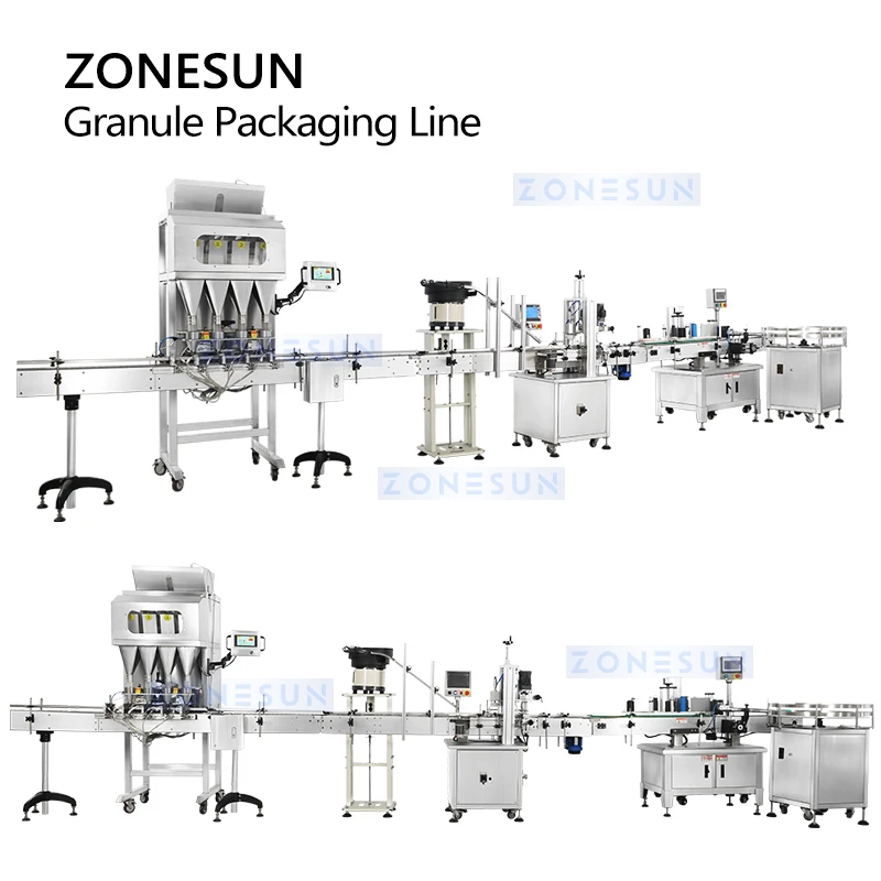 ZONESUN Automatic Granule Weighing Filling Capping Labeling Production Line ZS-FAL180X10 Nuts Oatmeal Popcorn Particle Packaging