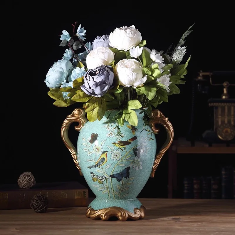 

Large size retro ceramic vase for home living room, flower simulation, fake flower, handicraft decoration