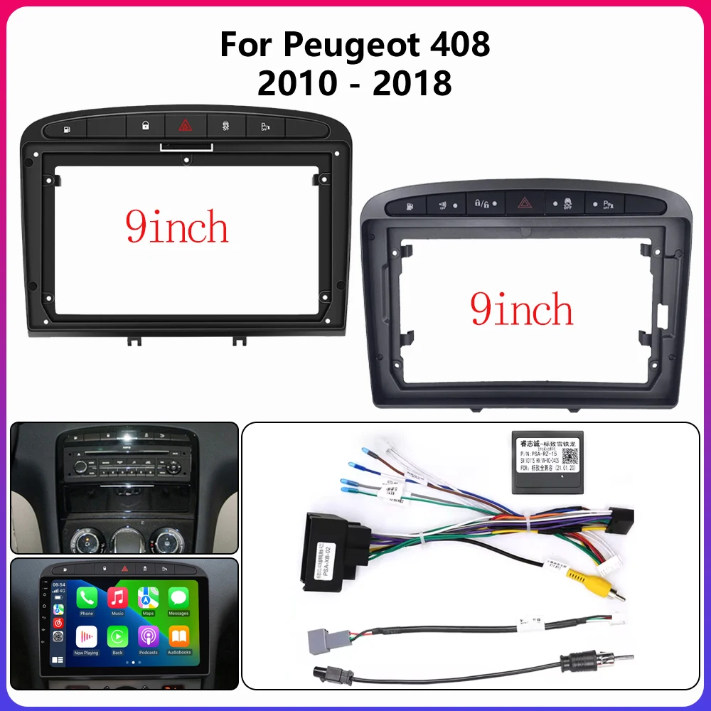 9-10.1inch Car Stereo Frame Fitting Adaptor For PEUGEOT 2010-2018 408 Double Radio Player Dash Trim Facia Panel Audio Face Plate