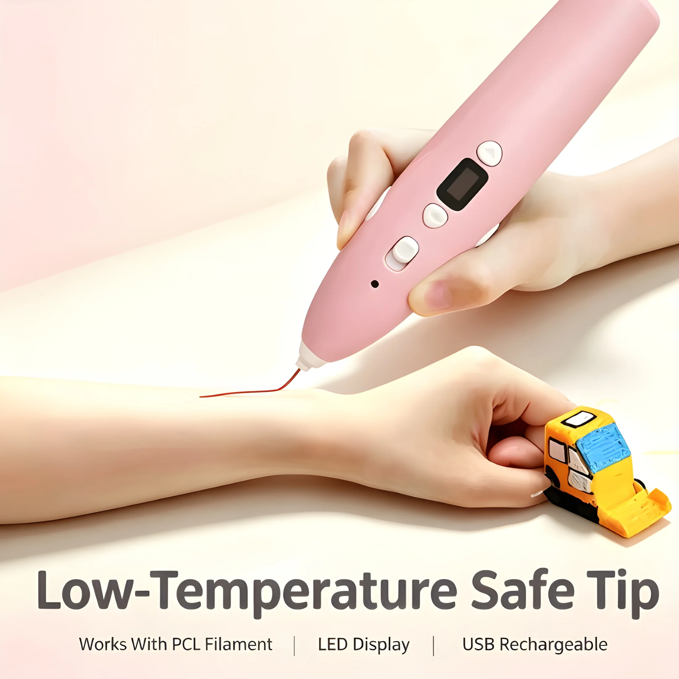 3D Drawing Pen Low-Temperature USB Rechargeable Wireless with LED Display DIY Art Craft Pen including PCL Filament