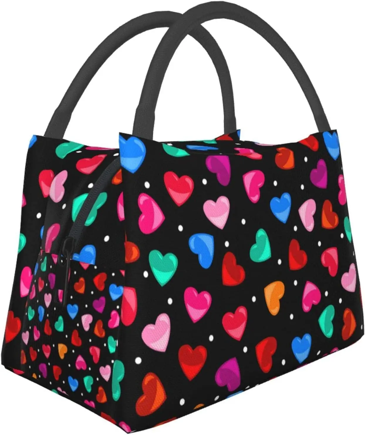 Red Heart Pattern Valentine's Day Lunch Bag Portable Reusable Insulated Lunch Box for Women Men Tote Bag for Work Travel Picnic