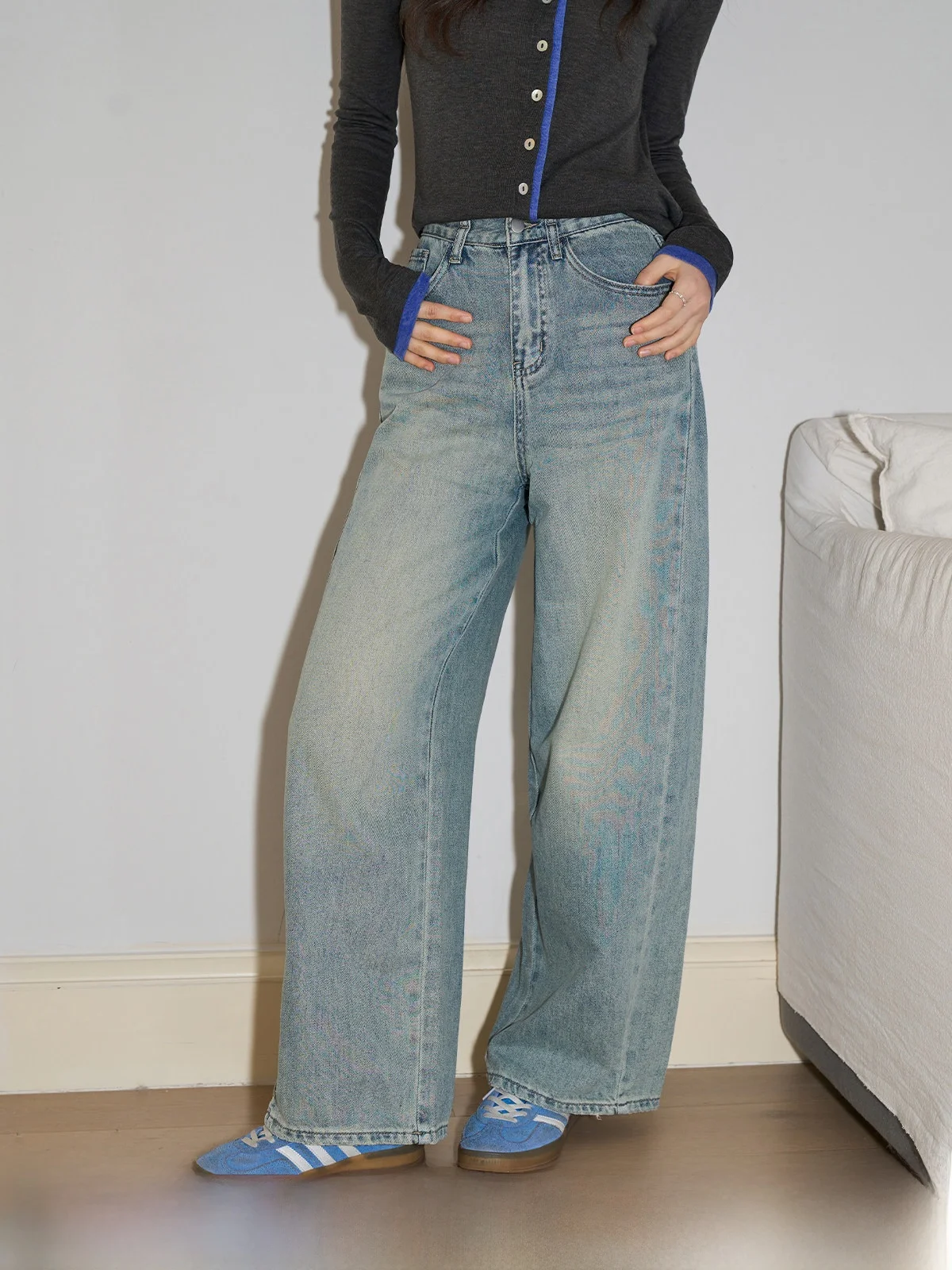 

High Waist Straight Leg Blue Jeans Women's Loose Wide Leg Pants Spring Fashion Drapey Comfortable Fit Chinese Brand Y35867