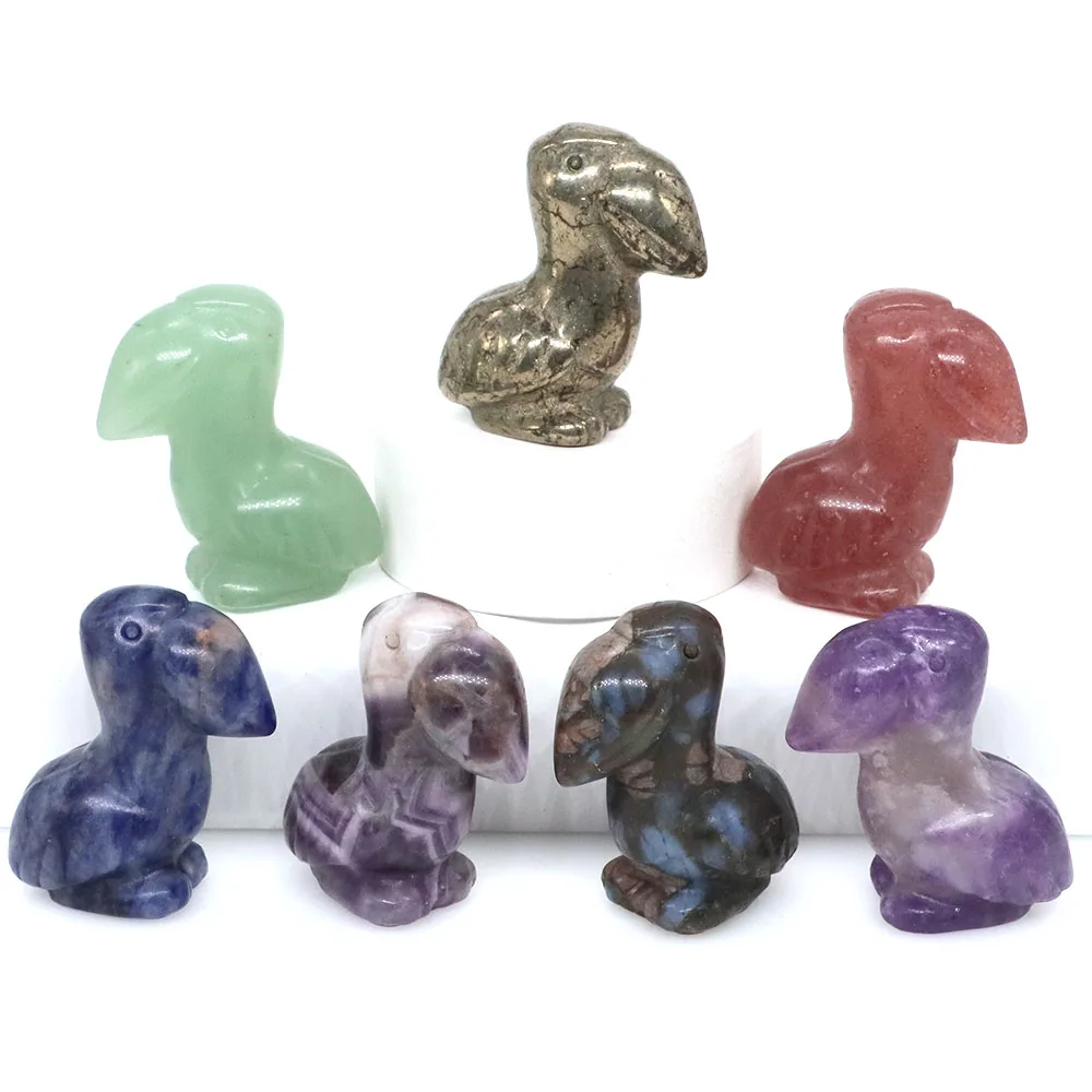 

Natural Stone Toucan Statue Healing Crystal Hand Carved Bird Figurine Reiki Energy Gemstones Crafts Home Garden Decoration Gifts