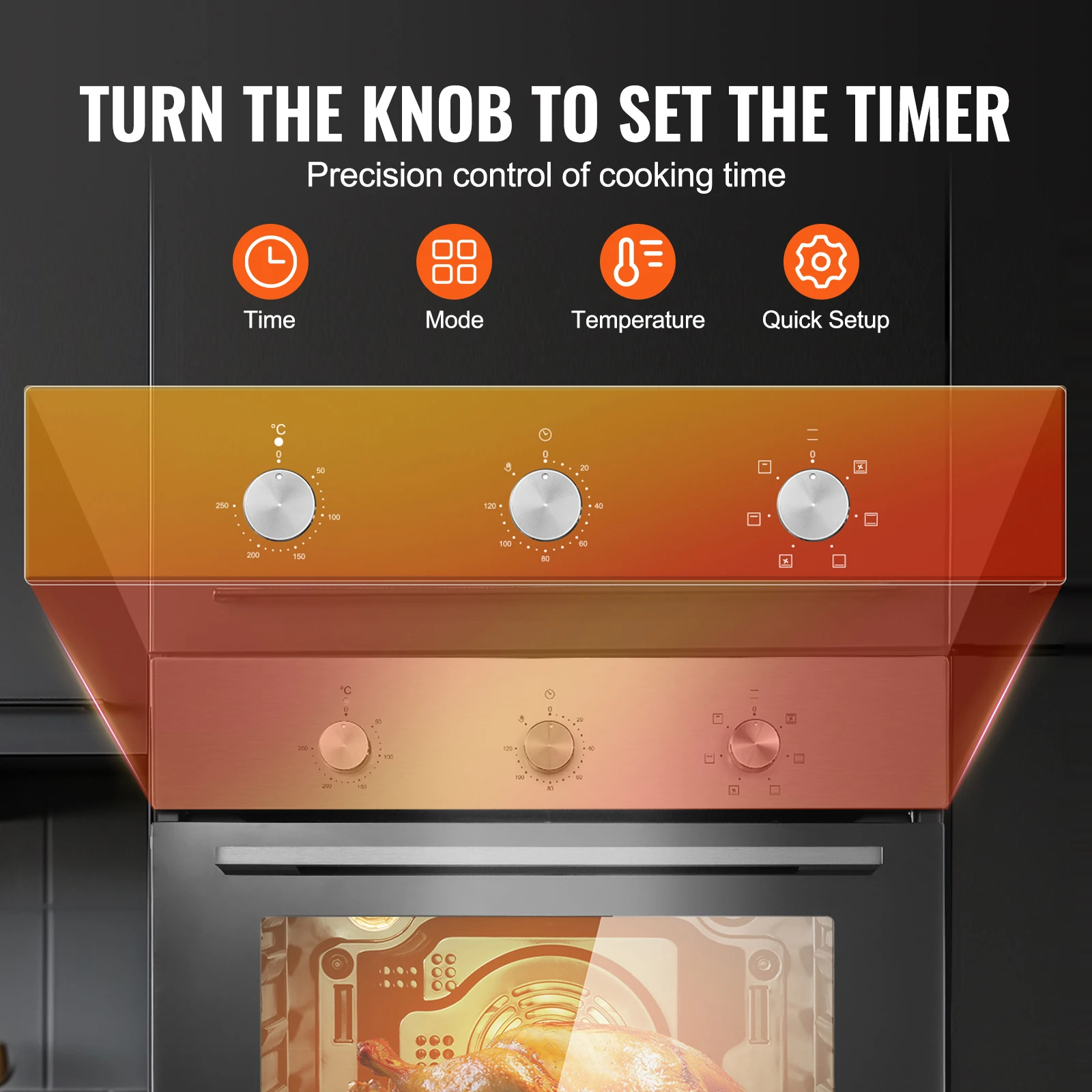 فرن SucceBuy بجدار واحد 24 بوصة فرن حائط كهربائي مدمج 2.68 قدم مكعب أفران حائط كهربائية مع فرن كهربائي مؤقت للمطبخ