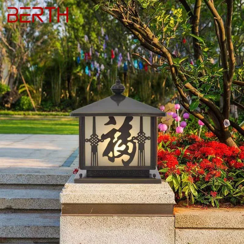 

BERTH Outdoor Electricity Post Lamp Vintage Creative Chinese Brass Pillar Light LED Waterproof IP65 for Home Villa Courtyard