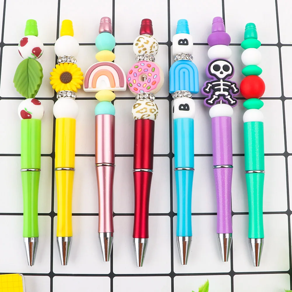 20/50/100pc Plastic Beadable Pen Ballpoint Pens DIY Black Ink Beaded Pens Personalized Gift School Office Writing Stationery