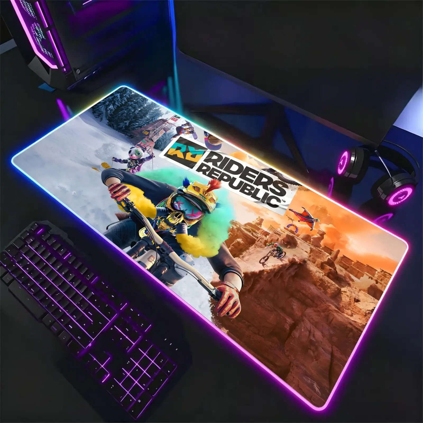 Mouse Pad RGB Color Changing Gaming Mouse Pad, Stitched Edges, XXL Large Keyboard Desk Mat hot game Riders Republic