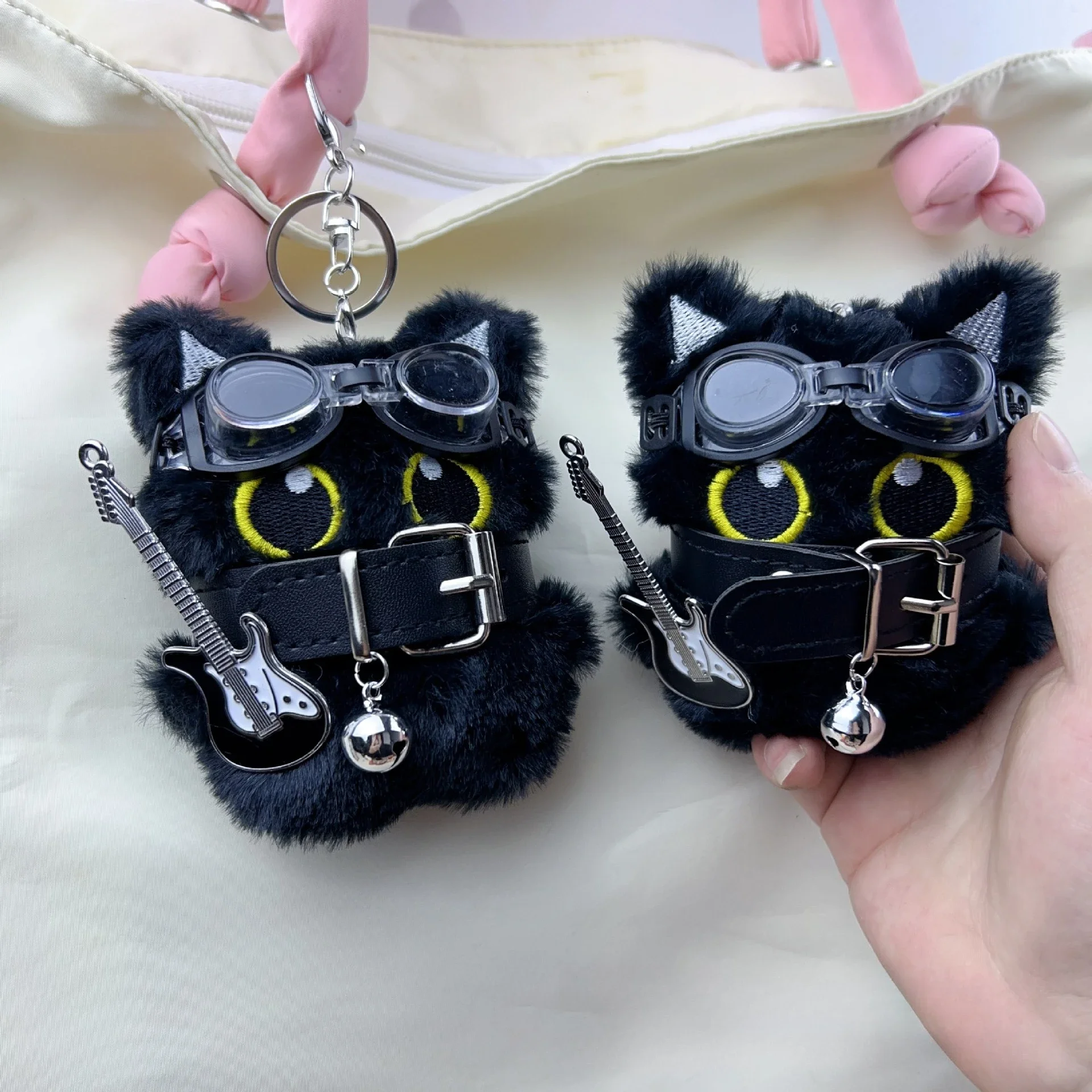 Cute Black Cat Plush Luggage Accessories, Cartoon Kitten Toy Keychain, Soft Stuffed Doll Pendant, Car Key, Backpack Decoration