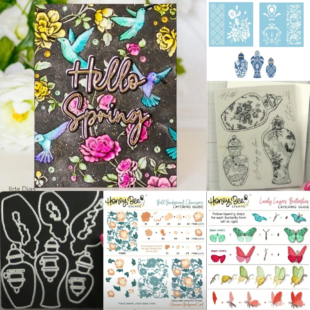 Sellos de abeja y miel, macetas, mariposas, flores y troqueles de vinilo, plantilla artesanal en relieve, plantilla para hacer tarjetas de felicitación de papel DIY