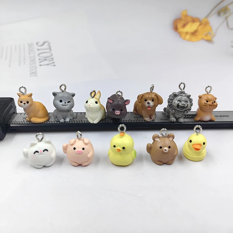 10pcs Lovely Dog Duck Cat Rabbit Sea Lion Resin Charms Animal Pendant for Keychain DIY Earrings Jewelry Making Findings