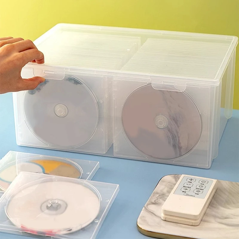 Boîte de rangement CD transparente et anti-poussière pour la maison, organisateur de disques DVD, boîtes de rangement pour albums comiques, étagères avec couvercle à pression