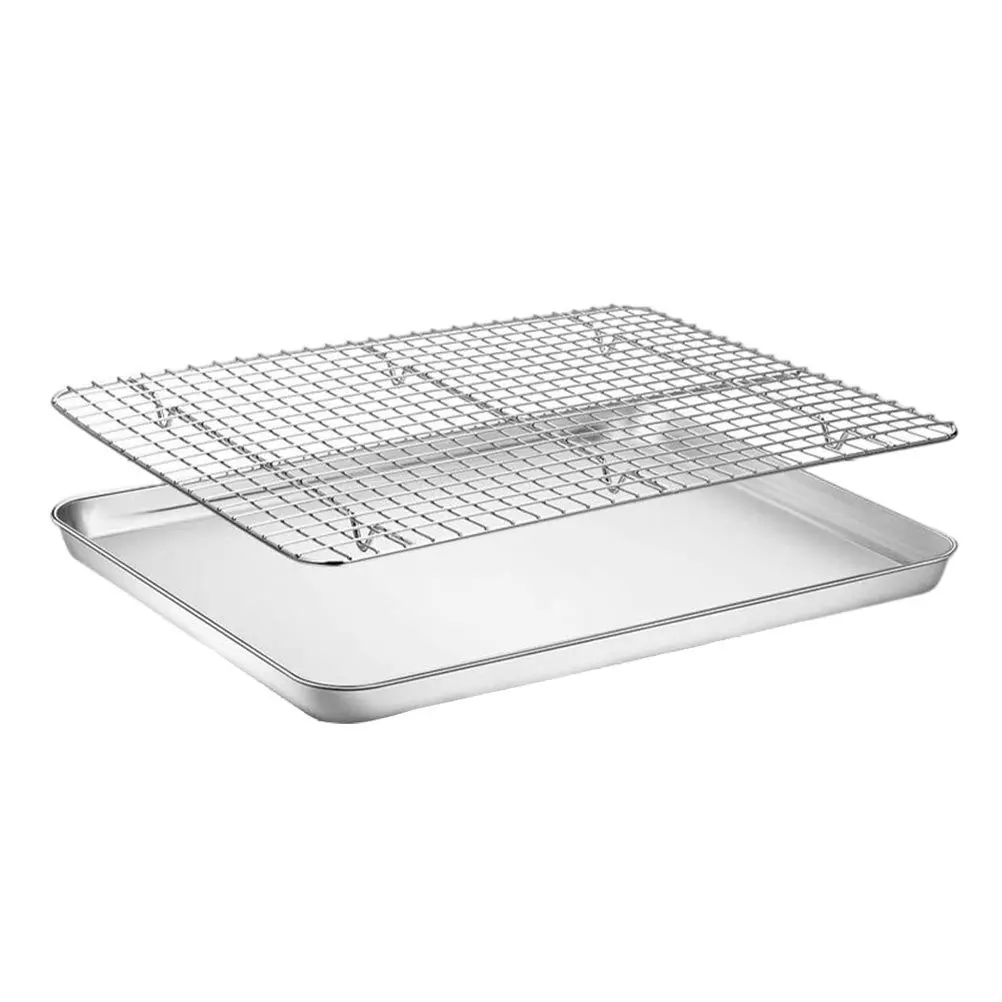 

1Set Stainless Steel Baking Tray Drying Rack Multifunctional Cooling Rack Kitchen Baking Accessories for Bread Cake Muffins