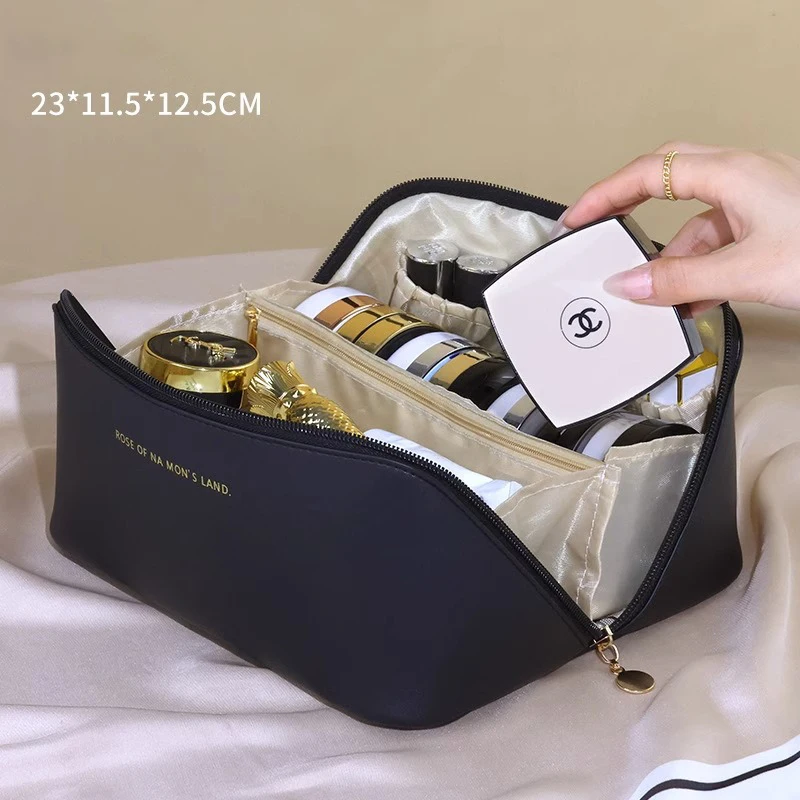 Leather Large Capacity Travel Cosmetic Bag Portable Case Waterproof Multifunctional Toiletry Organizer Storage Bag