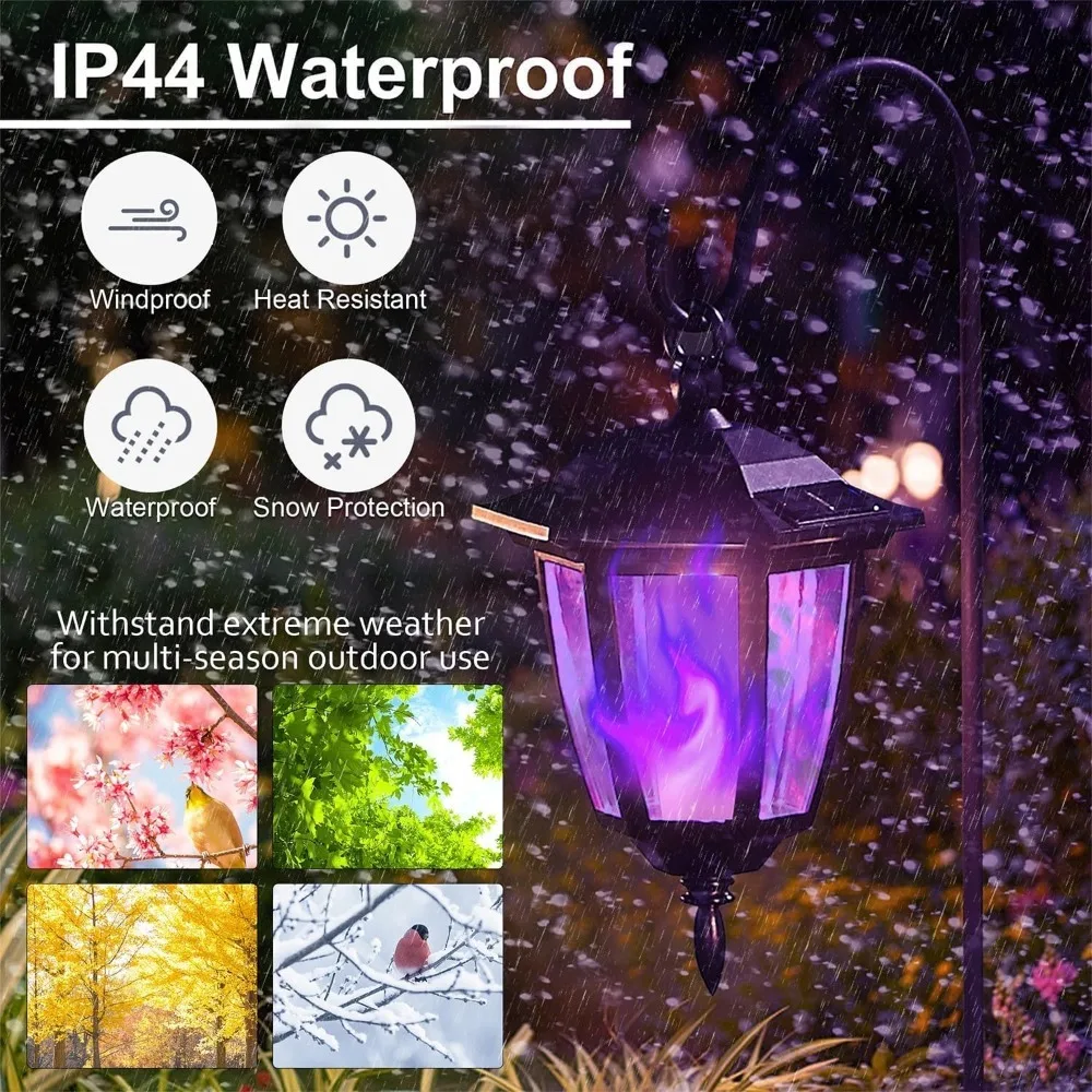 Outdoor Solar Halloween Light, Flashing Flame, LED Garden Lantern com Shepherd Hook, iluminação de paisagem, impermeável, 4 peças