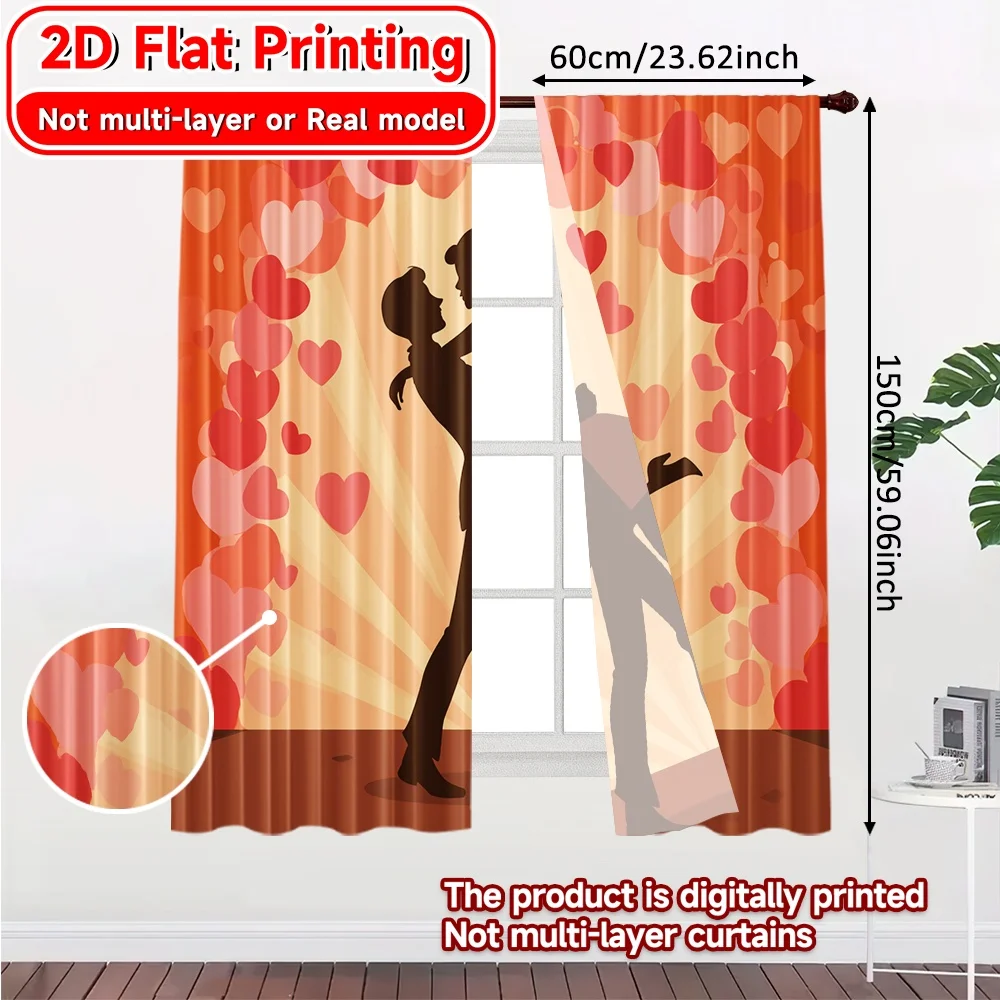 2D Flat Printing,2pcs Love Silhouette Popular Fashionable Curtains Yarn Curtains Gifts Use for Bedroom, Living Room, Home