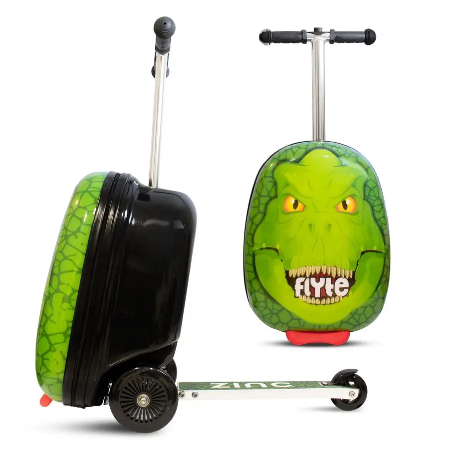 

The Dino Scooter Suitcase Rideable, Carry on Compliant 2in1 Childrens Suitcases, 18 inch Ride on Suitcase for Kids, 25 Litre Cap
