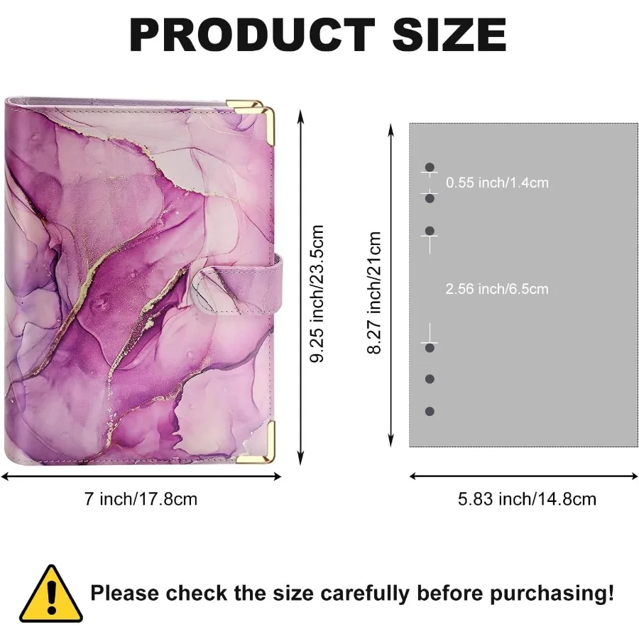 A5 Refillable 6 Ring Faux Leather Budget BinderMini Notebook Binder Cover for A5 Filler Paper Loose Leaf Peol Planner Cover wit