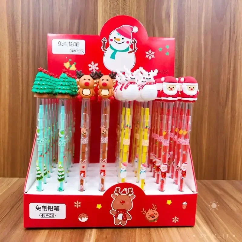 Sanrio 48pcs Bullet Pencil-free Stationery Kawaii Hello Kitty Kuromi Panda Silicone Head Student Learning School Office Supplie