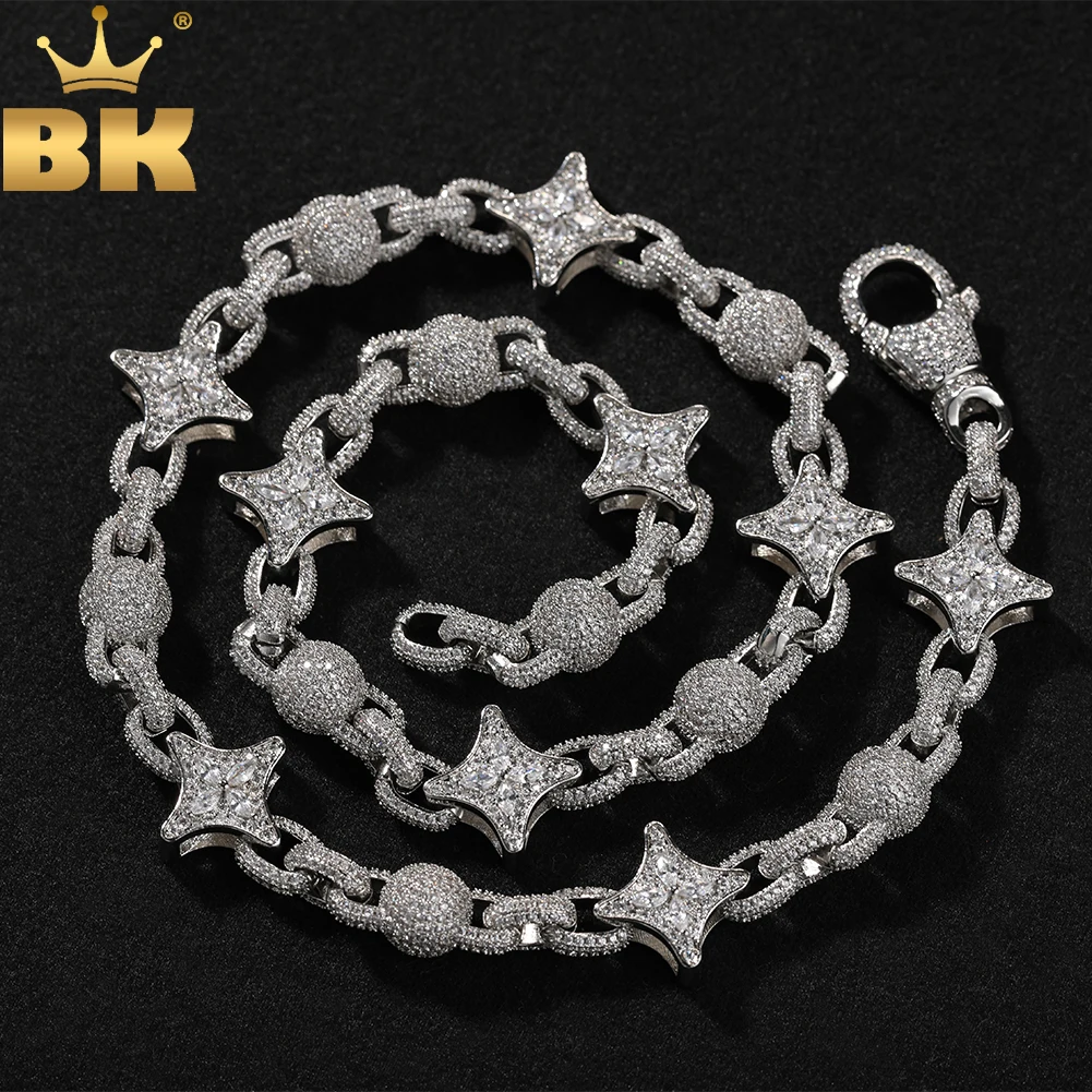 THE BLING KING Icy Bead Link Chain With Stars Necklace Micro Paved Out 5A Cubic Zirconia Choker HipHop Fashion Jewelry