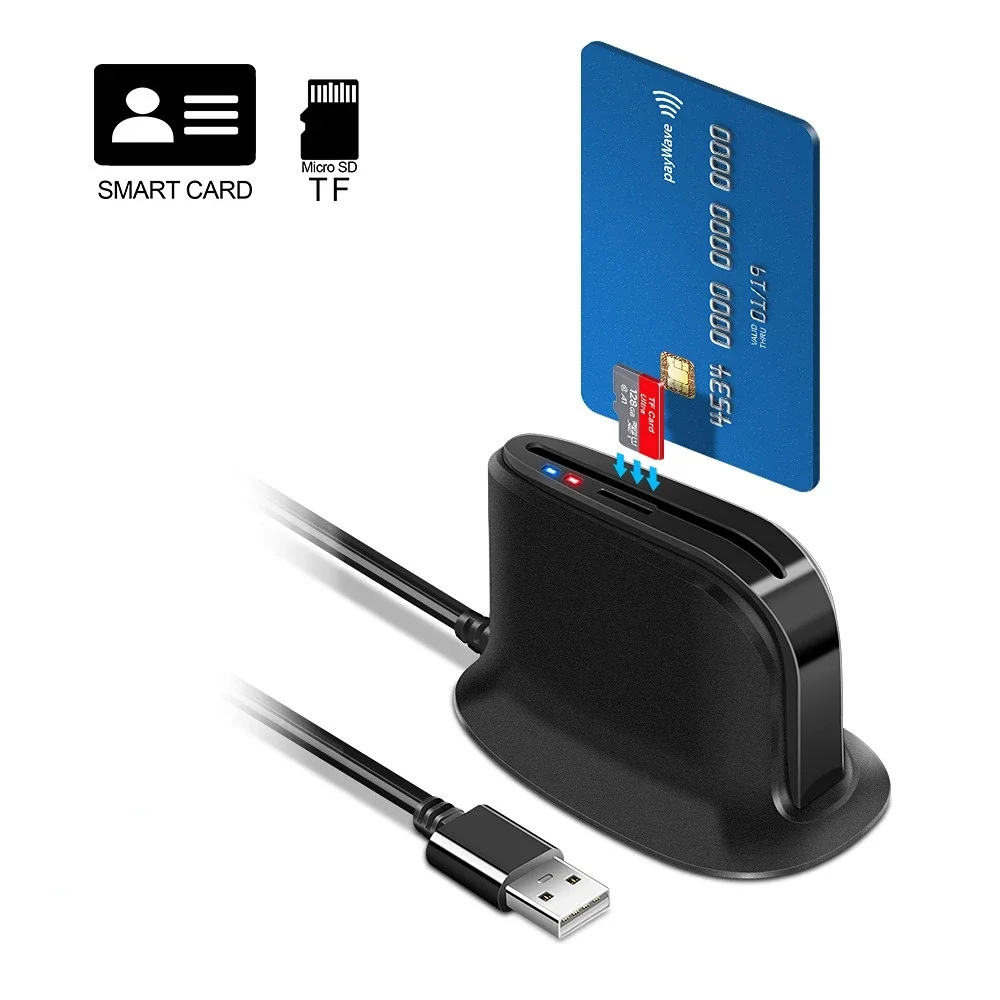 

ISO 7816 USB 2.0 SIM Smart Универсальный считыватель слотов для идентификационных карт для банковских карт ATM IC/ID CAC TF Устройство чтения карт Адаптер Карта памяти