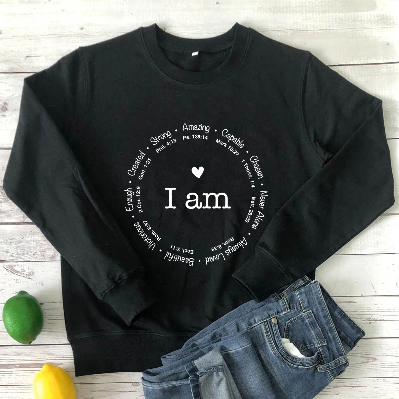 i am strong Sweatshirt vintage Women Long Sleeve jumper christian bible pullovers