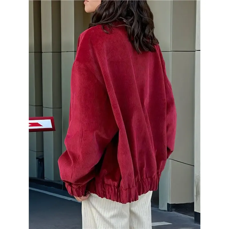 Women's Jacket Zip Coat With Stand Collar Red S Eco-Friendly