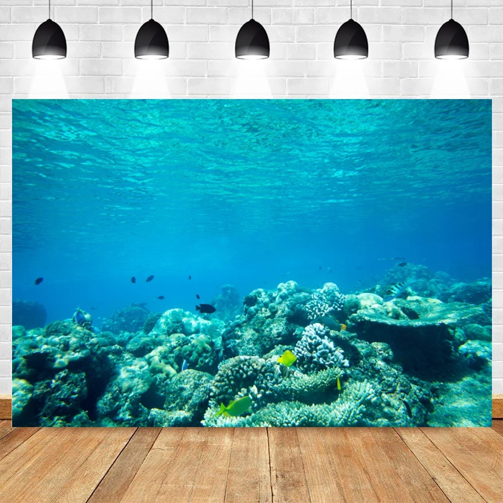 Underwater World Seabed Photography Backdrop Ocean Undersea Shark Fish Coral Baby Birthday Party Decor Photo Background Props