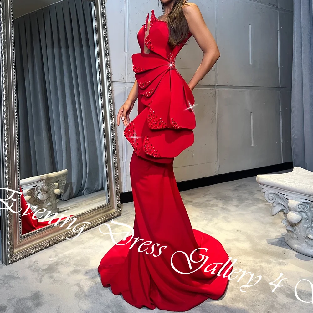 Customized Temperament Crystal Strapless Floor Length Straight Evening Dress High Quality Jersey Sweep Train Vestidos Para Mujer