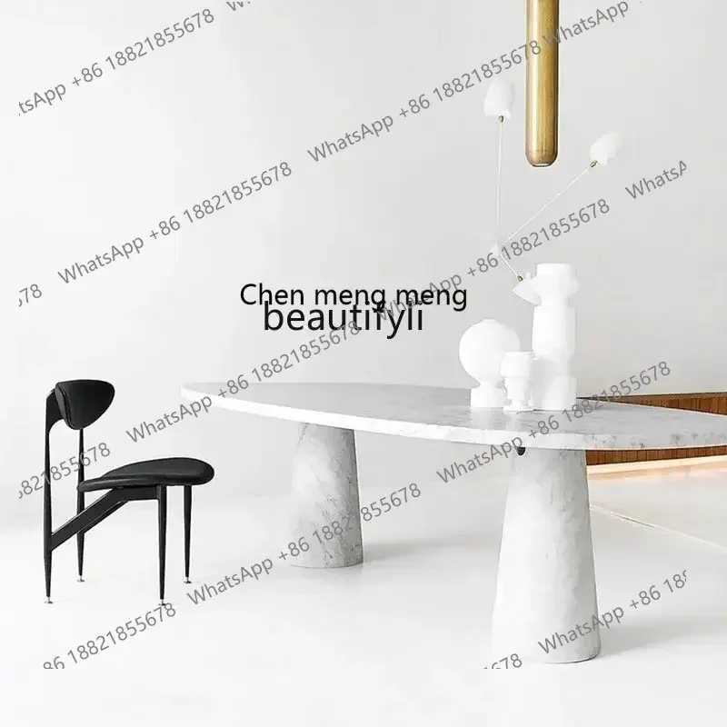 

182QNatural Marble Ellipse Dining Table Italian Design Light Luxury Modern Minimalist Arabescato Marble